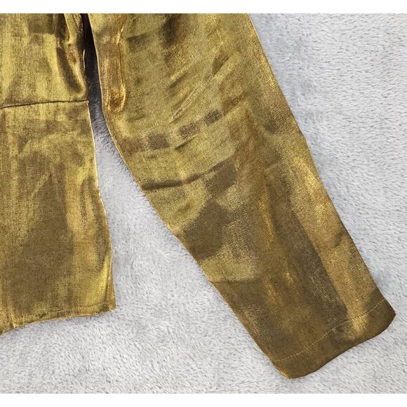 Tess Shirt Womens 10 Gold Metallic Retro Button Up Long Sleeve Blouse Vintage - Picture 8 of 10